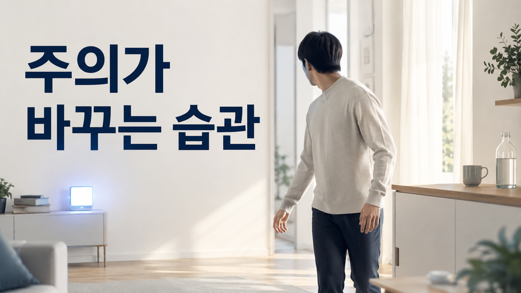 습관 형성 중 눈앞의 자극에 주의를 빼앗기면 습관 행동이 달라지는 이유 2 눈앞의 새로운 자극으로 시선과 몸의 방향이 바뀌면서 평소 이어지던 습관 행동의 흐름이 달라지는 모습을 표현한 이미지