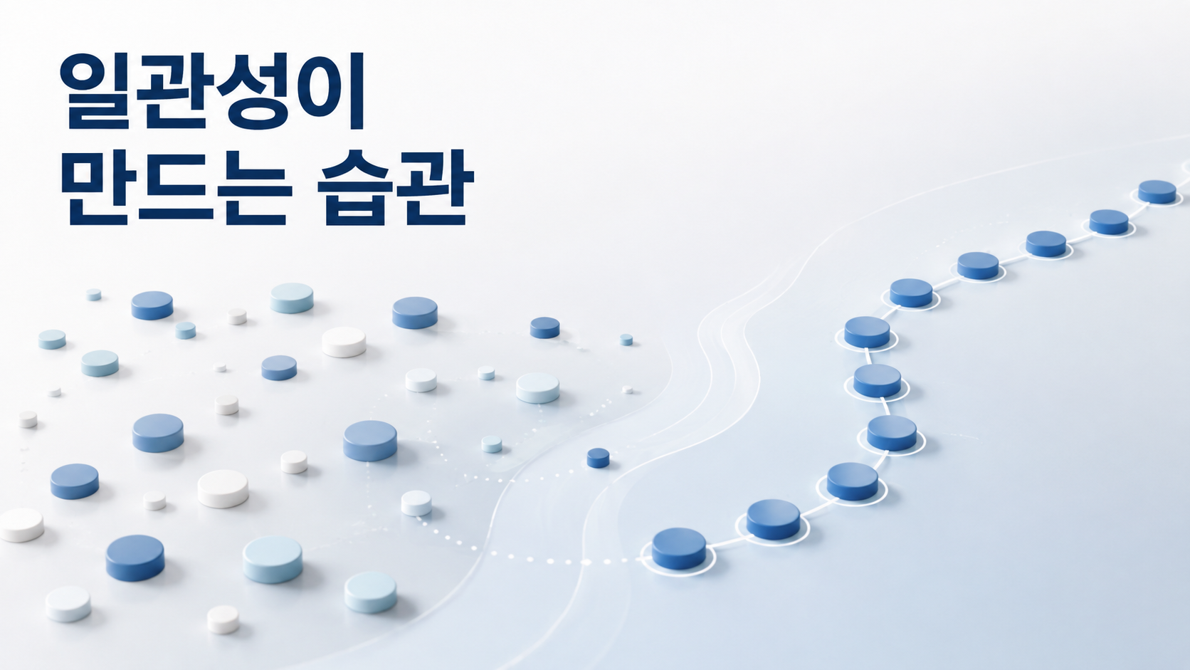 습관 형성에서 반복 횟수보다 행동의 일관성이 중요한 이유 2 불규칙하게 흩어진 반복 행동이 일정한 간격의 흐름으로 정돈되며 습관 형성에서 행동의 일관성이 갖는 의미를 표현한 이미지