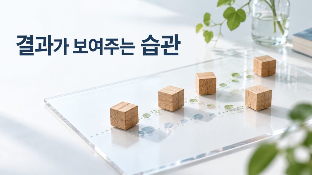 반복 행동의 결과를 기록하는 것이 습관 형성에 주는 의미 2 반복 행동 뒤에 남는 작은 흔적들이 축적되며 하나의 습관 패턴으로 드러나는 모습을 표현한 이미지