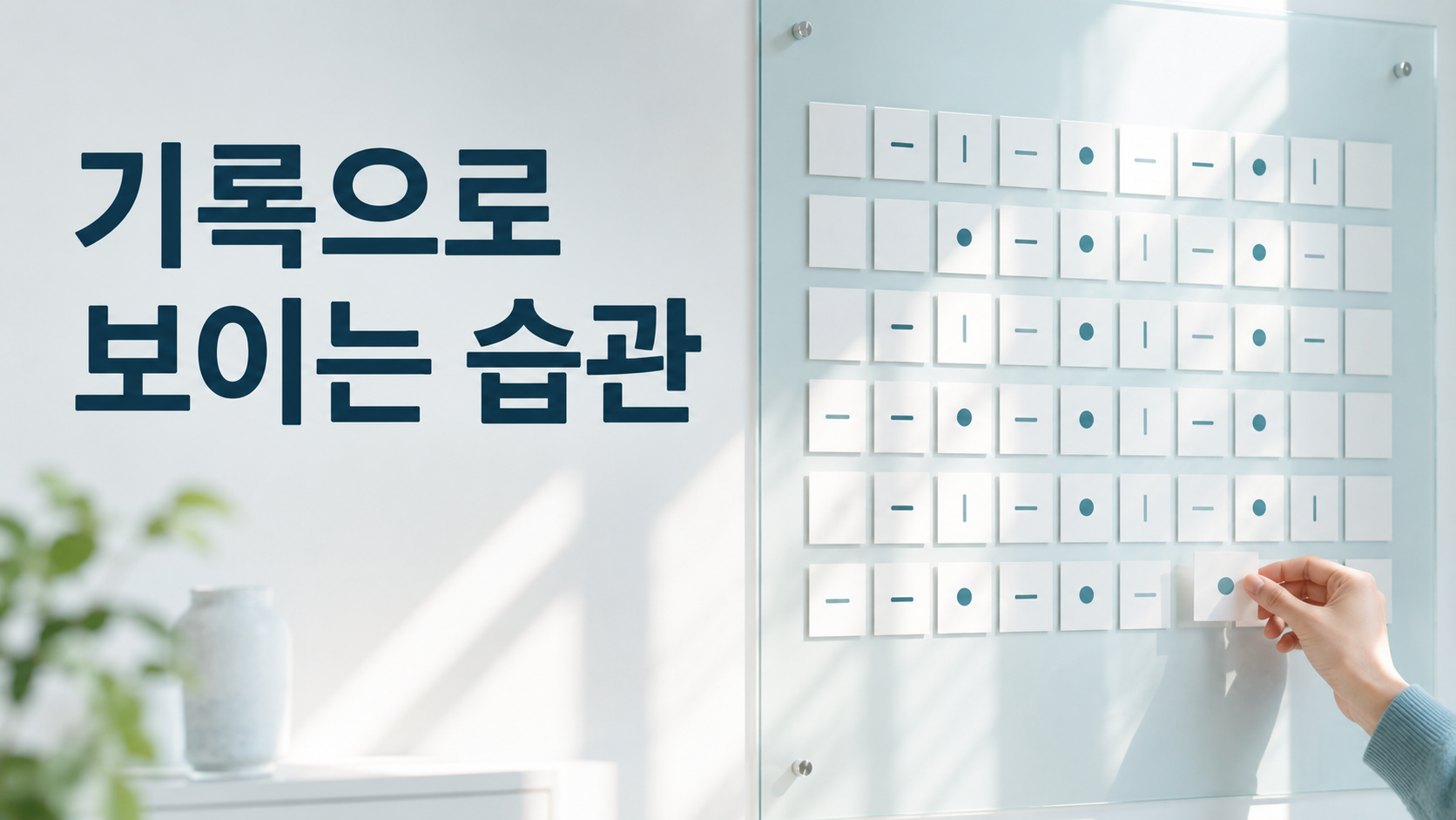 습관 형성 과정을 기록하면 반복 행동을 더 잘 인식하는 이유 2 여러 행동 기록에서 같은 형태의 표시가 반복되며 평소 행동의 패턴이 드러나는 모습을 표현한 이미지